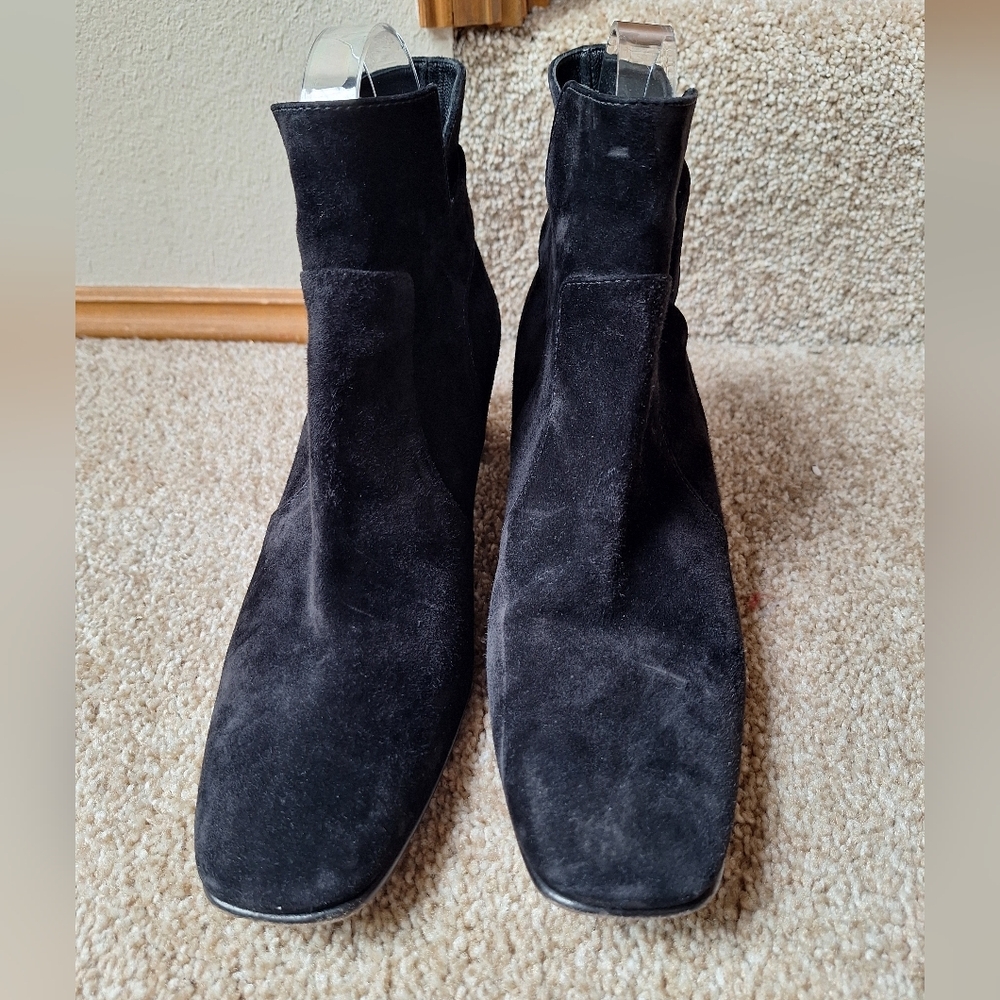Roger Vivier black suede booties Square Toe Block Heel Buckle Womens Size 37.5 - Picture 4 of 9